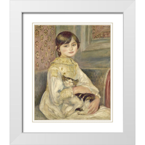 Julie Manet White Modern Wood Framed Art Print with Double Matting by Renoir, Pierre-Auguste