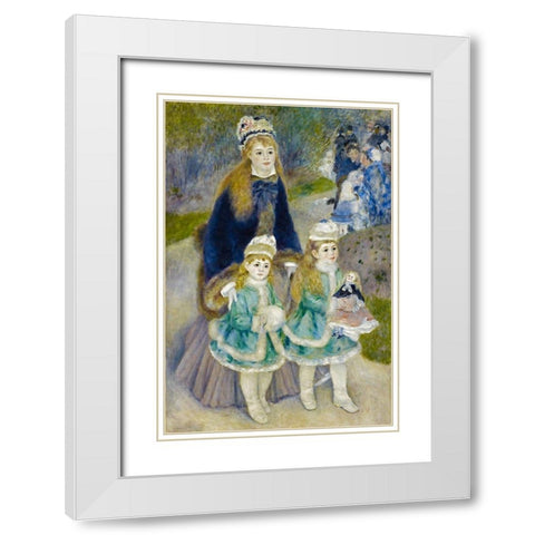 Mother and Children (La Promenade) White Modern Wood Framed Art Print with Double Matting by Renoir, Pierre-Auguste