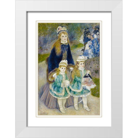 Mother and Children (La Promenade) White Modern Wood Framed Art Print with Double Matting by Renoir, Pierre-Auguste