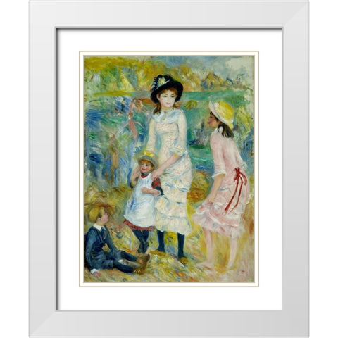 Children on the Seashore, Guernsey White Modern Wood Framed Art Print with Double Matting by Renoir, Pierre-Auguste