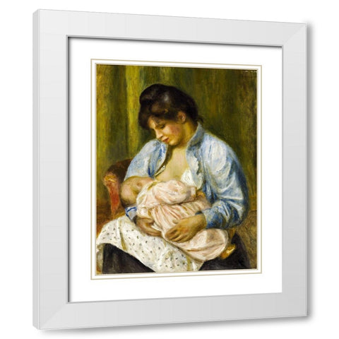A Woman Nursing a Child White Modern Wood Framed Art Print with Double Matting by Renoir, Pierre-Auguste