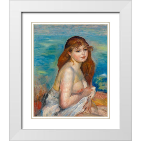 Etter badet White Modern Wood Framed Art Print with Double Matting by Renoir, Pierre-Auguste