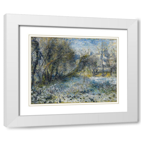Snow covered Landscape White Modern Wood Framed Art Print with Double Matting by Renoir, Pierre-Auguste