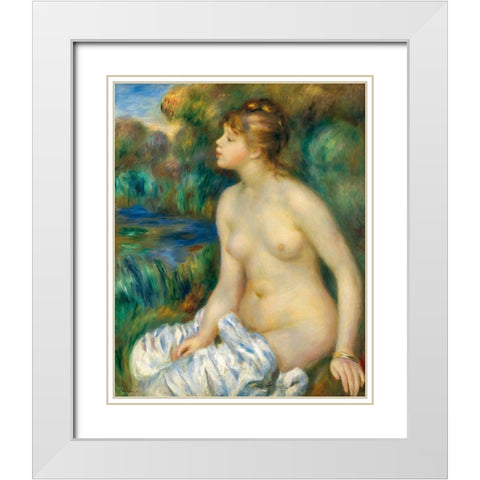 Bather 1891 White Modern Wood Framed Art Print with Double Matting by Renoir, Pierre-Auguste