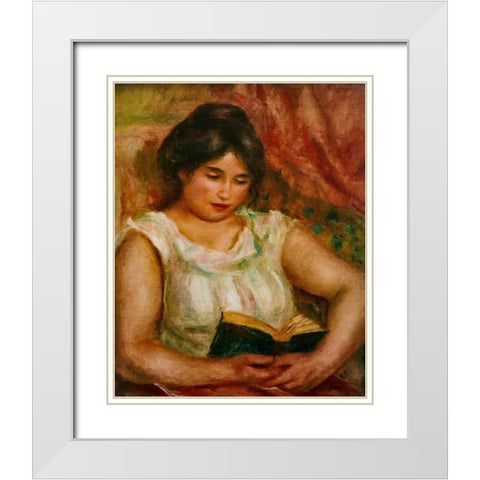 Gabrielle reading White Modern Wood Framed Art Print with Double Matting by Renoir, Pierre-Auguste