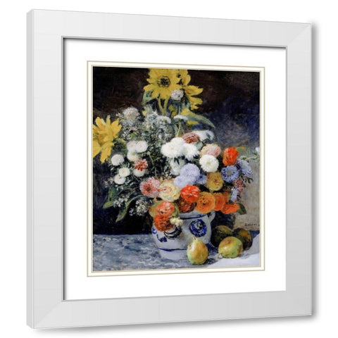 Mixed Flowers in an Earthenware Pot White Modern Wood Framed Art Print with Double Matting by Renoir, Pierre-Auguste