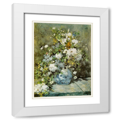 Spring Bouquet White Modern Wood Framed Art Print with Double Matting by Renoir, Pierre-Auguste