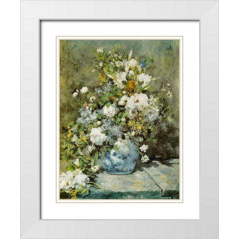 Spring Bouquet White Modern Wood Framed Art Print with Double Matting by Renoir, Pierre-Auguste