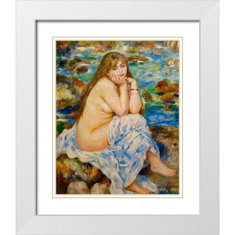 Seated Bather 1884 White Modern Wood Framed Art Print with Double Matting by Renoir, Pierre-Auguste