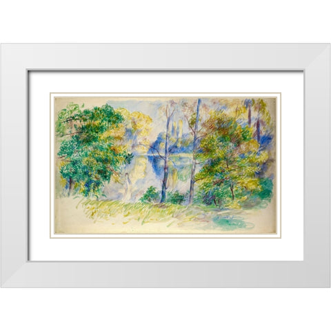View of a Park White Modern Wood Framed Art Print with Double Matting by Renoir, Pierre-Auguste