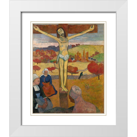 The Yellow Christ White Modern Wood Framed Art Print with Double Matting by Gauguin, Paul