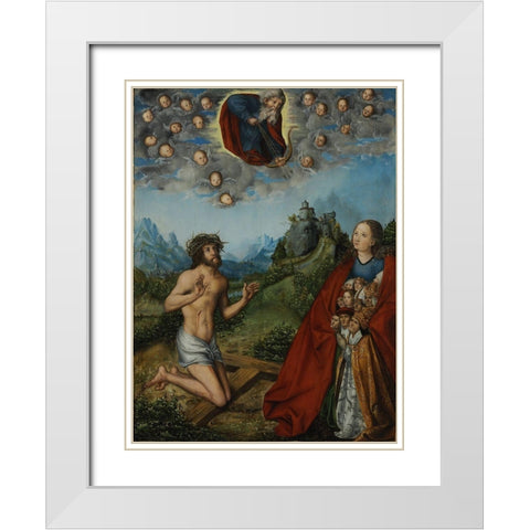 Christ and the Virgin Interceding for Humanity White Modern Wood Framed Art Print with Double Matting by Cranach, Lucas the Elder