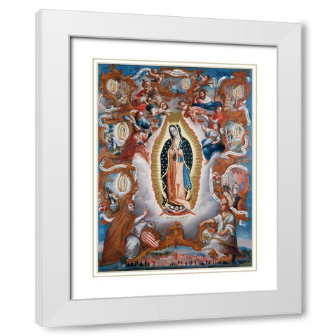 Virgin of Guadalupe White Modern Wood Framed Art Print with Double Matting by Unknown Mexican Artist