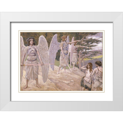 Adam and Eve Driven From Paradise White Modern Wood Framed Art Print with Double Matting by Tissot, James
