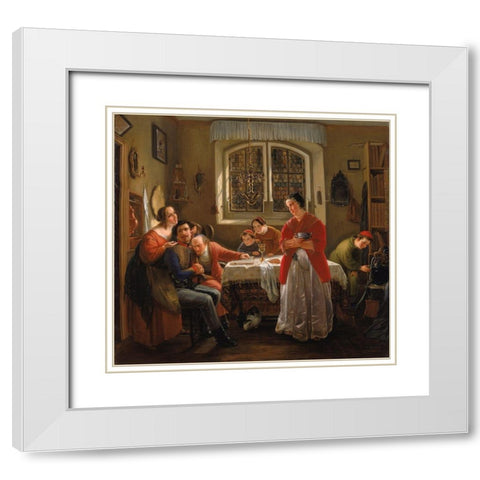 The Return of the Volunteer White Modern Wood Framed Art Print with Double Matting by Oppenheim, Moritz Daniel