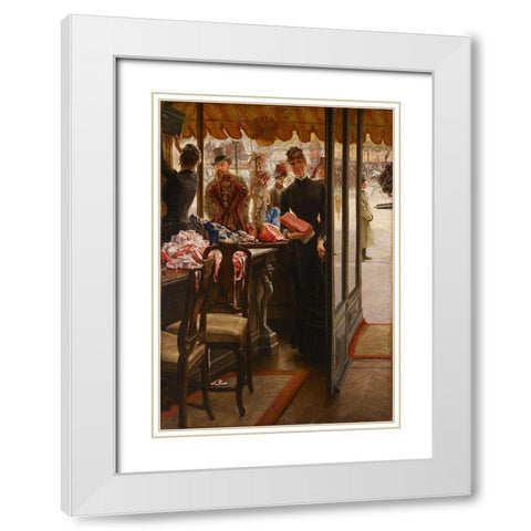 La demoiselle de magasin White Modern Wood Framed Art Print with Double Matting by Tissot, James