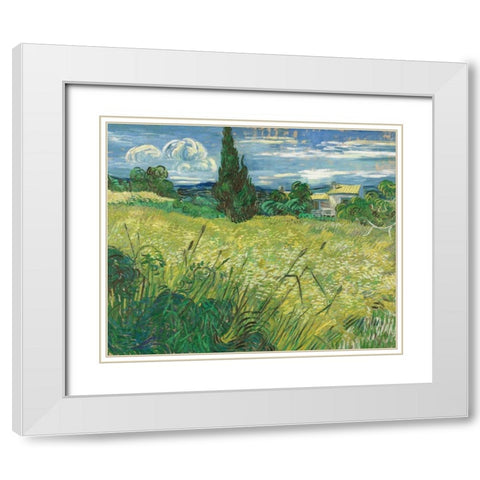 Green Field White Modern Wood Framed Art Print with Double Matting by van Gogh, Vincent