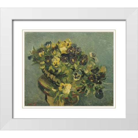 Basket of pansies on a small table White Modern Wood Framed Art Print with Double Matting by van Gogh, Vincent