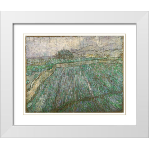 Rain White Modern Wood Framed Art Print with Double Matting by van Gogh, Vincent