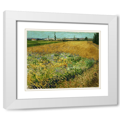 Wheatfield White Modern Wood Framed Art Print with Double Matting by van Gogh, Vincent
