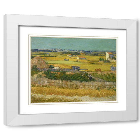 The harvest White Modern Wood Framed Art Print with Double Matting by van Gogh, Vincent