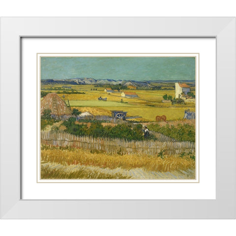 The harvest White Modern Wood Framed Art Print with Double Matting by van Gogh, Vincent