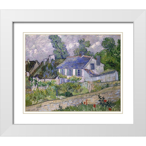 Houses at Auvers White Modern Wood Framed Art Print with Double Matting by van Gogh, Vincent
