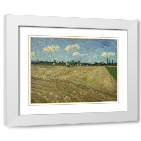 Ploughed fields White Modern Wood Framed Art Print with Double Matting by van Gogh, Vincent