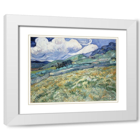 Landscape from Saint-Remy White Modern Wood Framed Art Print with Double Matting by van Gogh, Vincent