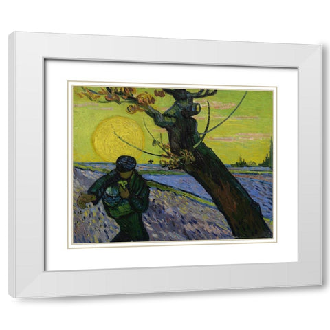 The sower White Modern Wood Framed Art Print with Double Matting by van Gogh, Vincent