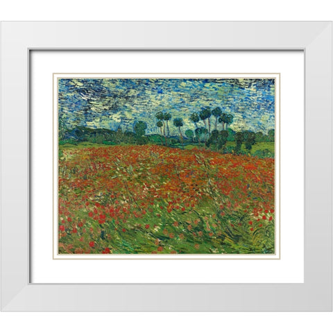 Field with Poppies White Modern Wood Framed Art Print with Double Matting by van Gogh, Vincent