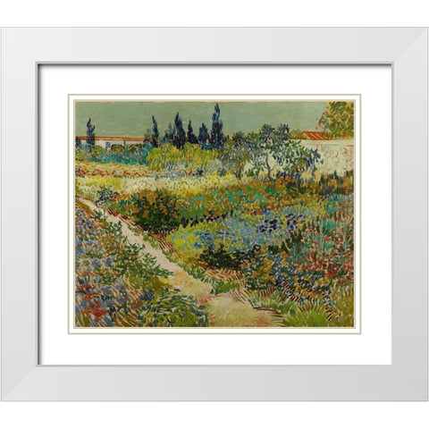 Garden at Arles White Modern Wood Framed Art Print with Double Matting by van Gogh, Vincent