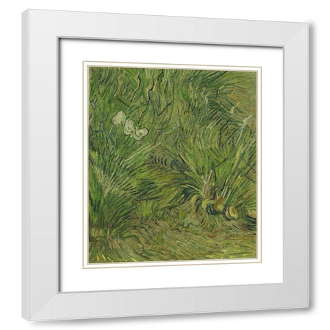 Garden with butterflies White Modern Wood Framed Art Print with Double Matting by van Gogh, Vincent