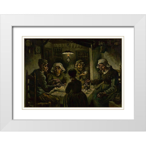 The potato eaters White Modern Wood Framed Art Print with Double Matting by van Gogh, Vincent
