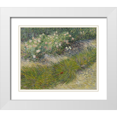 Grass and Butterflies White Modern Wood Framed Art Print with Double Matting by van Gogh, Vincent