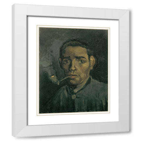 Head of a man White Modern Wood Framed Art Print with Double Matting by van Gogh, Vincent