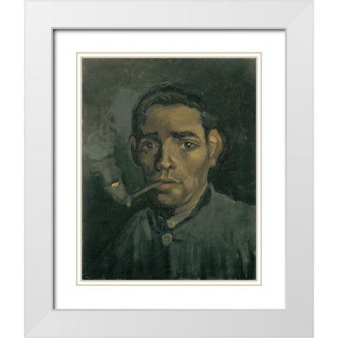 Head of a man White Modern Wood Framed Art Print with Double Matting by van Gogh, Vincent