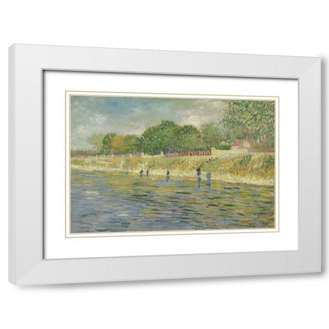 Bank of the Seine White Modern Wood Framed Art Print with Double Matting by van Gogh, Vincent