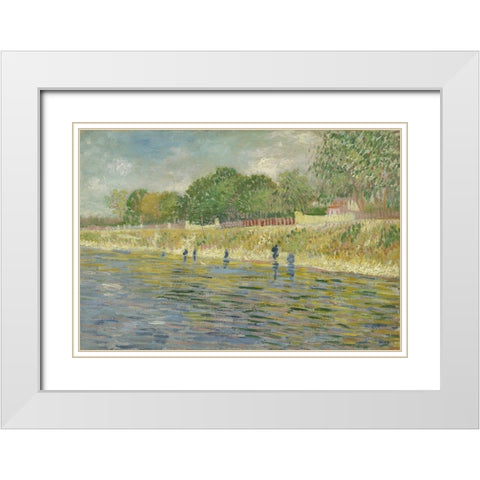 Bank of the Seine White Modern Wood Framed Art Print with Double Matting by van Gogh, Vincent