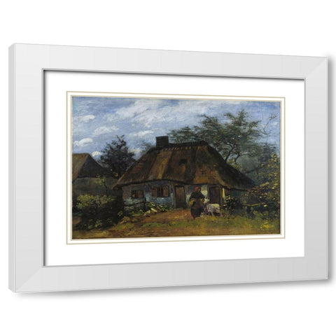 Farmhouse in Nuenen White Modern Wood Framed Art Print with Double Matting by van Gogh, Vincent
