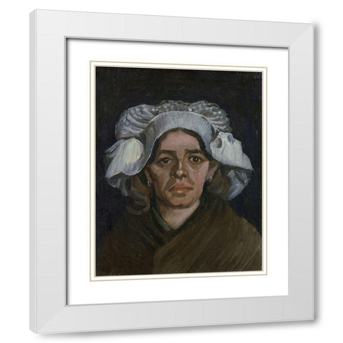 Head of a woman White Modern Wood Framed Art Print with Double Matting by van Gogh, Vincent