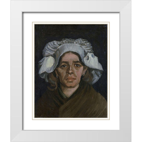 Head of a woman White Modern Wood Framed Art Print with Double Matting by van Gogh, Vincent