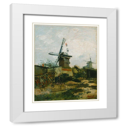 Windmills on Montmartre White Modern Wood Framed Art Print with Double Matting by van Gogh, Vincent