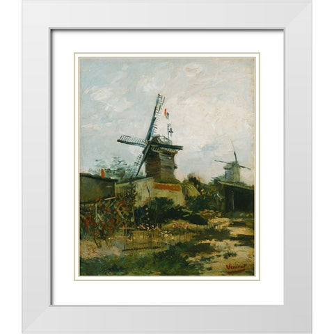 Windmills on Montmartre White Modern Wood Framed Art Print with Double Matting by van Gogh, Vincent