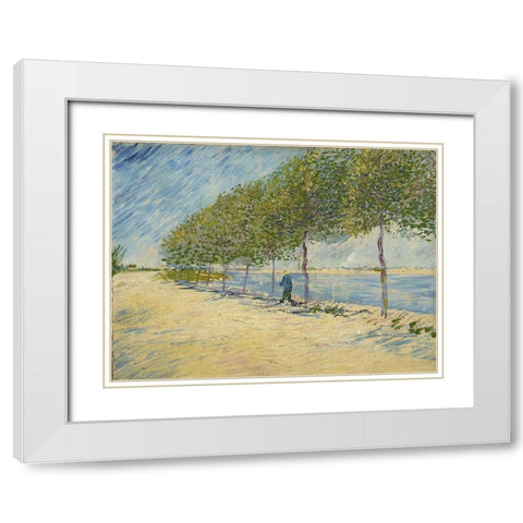 Along the Seine White Modern Wood Framed Art Print with Double Matting by van Gogh, Vincent