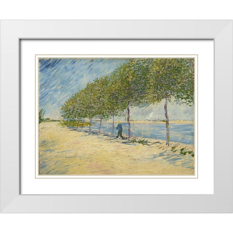 Along the Seine White Modern Wood Framed Art Print with Double Matting by van Gogh, Vincent