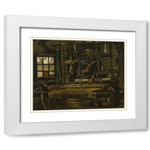 A Weavers Cottage White Modern Wood Framed Art Print with Double Matting by van Gogh, Vincent