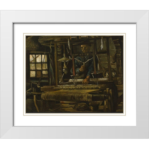 A Weavers Cottage White Modern Wood Framed Art Print with Double Matting by van Gogh, Vincent