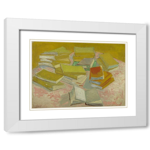 Piles of French novels White Modern Wood Framed Art Print with Double Matting by van Gogh, Vincent