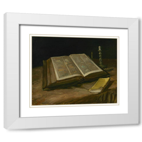 Still life with Bible White Modern Wood Framed Art Print with Double Matting by van Gogh, Vincent